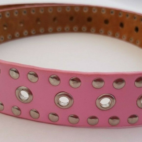 Genuine Bonded Leather Studded Belt Mall Goth Y2k Pink Metal Stud Punk Glam Rock - Picture 7 of 10